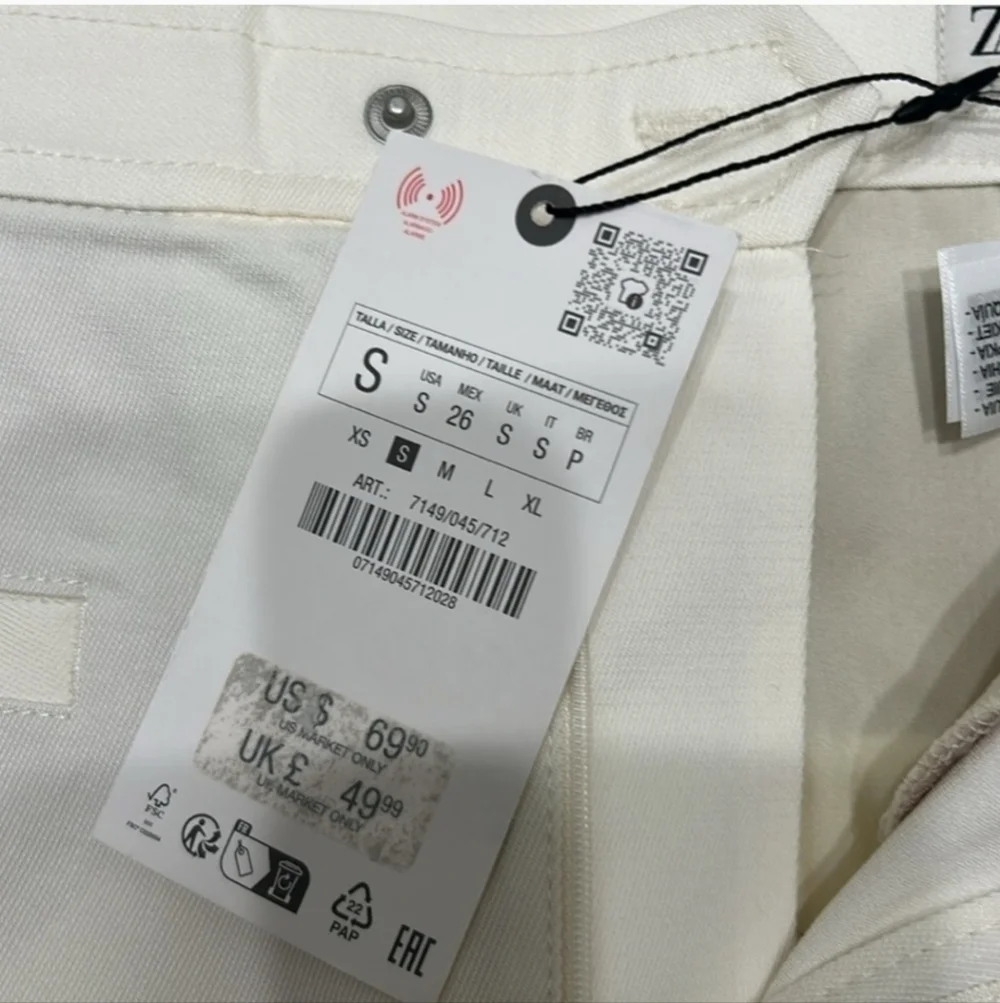 Zara ZW Collection White Tailored Stretch Ankle Cropped Pants NWT Size S